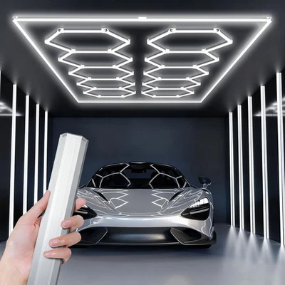 LED Hexagon Garage Lights 6500K Car Detailing Shop Light With Border for Garage - Image 1 of 4
