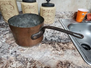 Vintage 8.5” French Copper Heavy Saucepan 1800's Stamped (S) - Picture 1 of 6