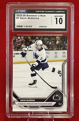 Gavin McKenna 2025-26 Bowman U Ahora #1 CGC 10 GEMA COMO NUEVA "Phenom Penn St Debut" Foto 1 de 3