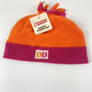 Dunkin Donuts Fleece Beanie Pink Orange One Size America Runs On Dunkin 2014 NWT - Picture 1 of 6