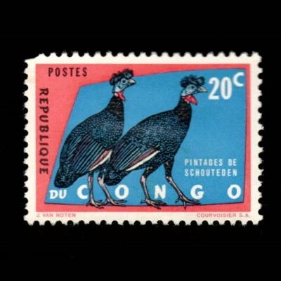 Congo, República Democrática, Scott 430, aves de Guinea crestadas, 1963, MH Foto 1 de 2