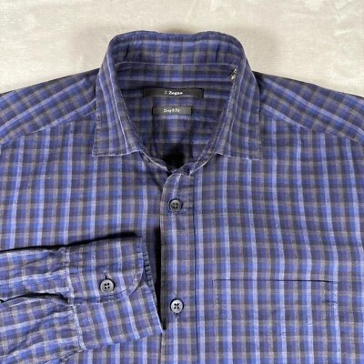 Z Zegna Shirt Men Size S Purple Plaid Long Sleeve Single Pocket Drop 8 Fit EUC - Image 1 of 4