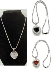 Platinum Silver Plated Necklace Chain Statement Large Heart Love Zircon Pendant - Picture 1 of 4