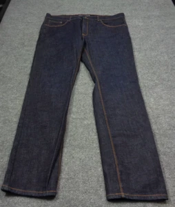 Mott and Bow Slim Fit Jeans Mens 36x32 Dark Wash Raw Denim Blue Stretch Comfort - Picture 1 of 12