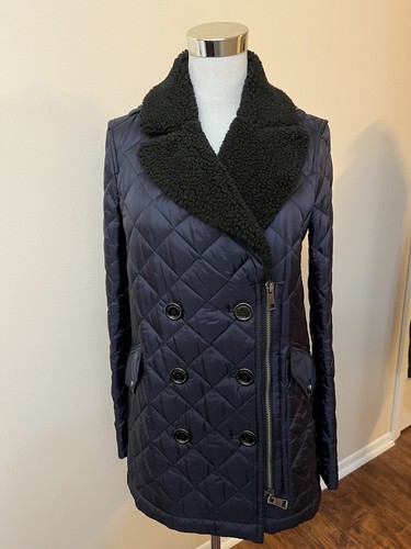 Nuovo Burberry Brit Merestone donna blu navy trapuntato pavone XS