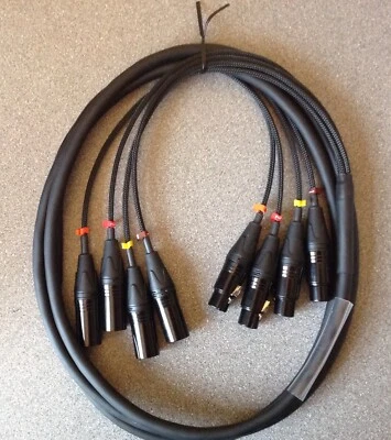 4 Way XLR Loom 3m - Black & Gold XLR's - Very High Quality Flexible Cable  - Image 1 of 2