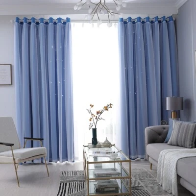 Double-Layer Curtain Floor-Standing Star Shading Blackout Window Curtains Home - Image 1 of 4