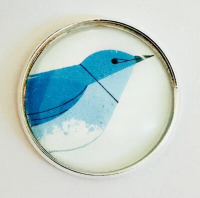 Charley Harper Mountain Blue Bird Songbird 1" Glass Dome Picture Button CP410 - Image 1 of 2