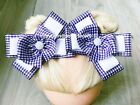 Hand Made School Bows Purple And White Gingham 5" Wide