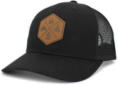 KB Ethos Great Outdoors Leather Patch Black Snapback Cap Trucker Hat  - Image 1 of 3