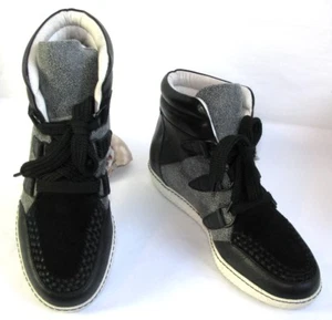 SANDRO - BASKETS SNEAKERS MODÈLE AMANDINE CUIR NOIR & GRIS 40 - EX. ETAT + BOITE - Picture 1 of 7