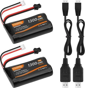 2Pcs 7.4V Li-ion Rechargeable Battery 2S 1300mAh for RC Vehicle Stunt Toy Car - Picture 1 of 8