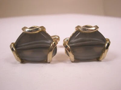 Gemelos vintage de piedras de ágata a rayas calidad diseño liso simple Foto 1 de 4