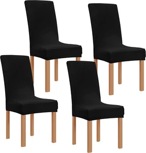 Black Stretch Spandex Dining Room Chair Covers ?Set of 4 Universal Removable Was - Picture 1 of 12