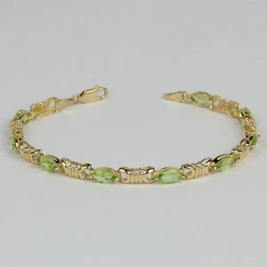 14k Yellow Gold, Marquise Peridot Women's Tennis Bracelet 7" - Picture 1 of 2