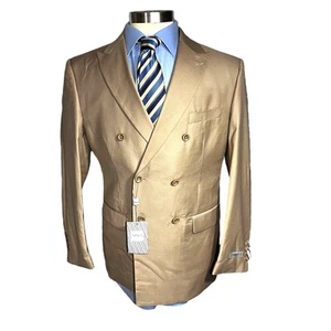 Abrigo deportivo Vinci Philosophy beige doble pecho 2 botones talla 40R traje chaqueta nuevo con etiquetas - Imagen 1 de 15