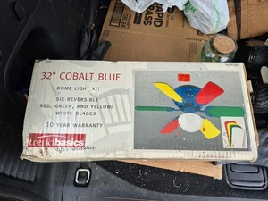 Vintage 32 Cobalt Blue Ceiling Fan with Light Fixture 3-Speed - Picture 1 of 2