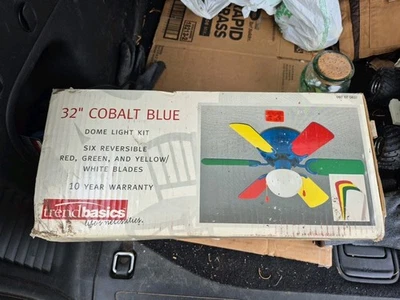 Vintage 32 Cobalt Blue Ceiling Fan with Light Fixture 3-Speed - Image 1 of 2