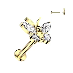 Gold Titanium Butterfly Ear Piercing With Rhinestones - Picture 1 of 1