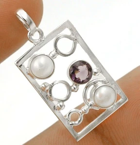 Süßwasser Perle & Amethyst 925 Sterling Silber Anhänger Schmuck @21-5 - Bild 1 von 2