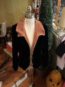 Chaqueta Soft Surroundings Terciopelo Negro/Cobre Satinado Talla M- Cierre Estrás - Imagen 1 de 8