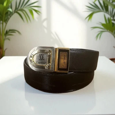 Hebilla de cinturón Cartier negro plata dorado para damas mujeres buen estado raro FS Foto 1 de 4