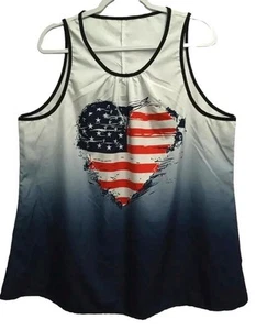 Women's 3XL patriotic TANK top blue white ombre american flag heart sleeveless - Picture 1 of 5
