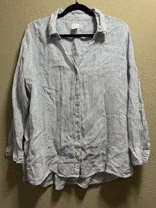 Sigrid Olsen 100% Linen Button Down Striped Shirt Size 1X SO Blue - Picture 1 of 4