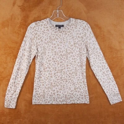 BANANA REPUBLIC Sweater Womens XS Tan Pullover Crew Spotted 100% Merino Wool - Image 1 of 4