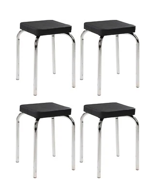 Sitzhocker Polsterhocker Hocker Schwarz Metall Kunstleder stapelbar 4er Set - Bild 1 von 4
