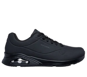 Men Skechers Work Relaxed Fit Slip Resistant Uno Sutal Memory Foam 200054 Black - Picture 1 of 5