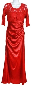 Ever Pretty Women's Elegant Lace Ruched Slim Long Dress Gown, Red Vermillion, S - Picture 1 of 5
