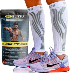 BLITZU Calf Compression Sleeves for Men Women. Footless Socks Support for Runnin - Picture 1 of 8