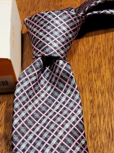 Dan Smith Purple Gray CheckedMicrofiber Tie NWT - Picture 1 of 4