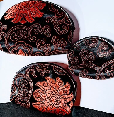 3PC SET SILK COIN CHANGE PURSES  3.5"-4-5"- 5.5" - Image 1 of 3
