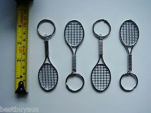 SINGLE TENNIS RACQUET KEY RING KEYRING METAL AVAILABLE IN VARIOUS QUANTITIES - Picture 1 of 7
