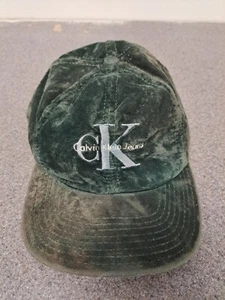 Vintage 90's Calvin Klein Green Velvet Cap Snapback Adjustable - Picture 1 of 3