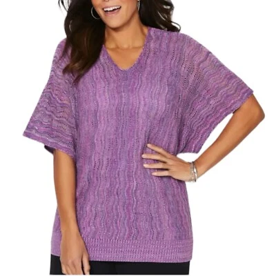 Poncho suéter Catherines 3X púrpura tejido abierto talla grande 26/28 túnica cuello en V Foto 1 de 4