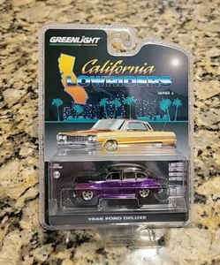 GREENLIGHT 1:64 1946 FORD DELUXE VIOLA CROMATO CALIFORNIA LOWRIDER SRS 6 63070-A - Foto 1 di 4