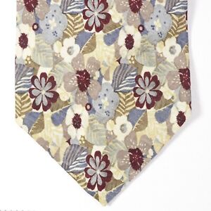 Vintage XMI Tie Mens 59 in Imported Silk Cream Gray Maroon Floral Gorgeous Wide