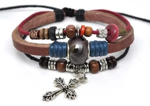 4030142 Leather Cross Bracelet Christian Jesus Religious Jewelry - Picture 1 of 1