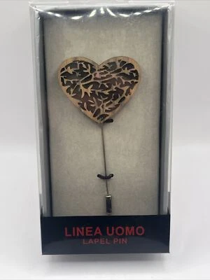 Linea Uomo Wood Heart Shaped Lapel Pin- New w/ Tags - Image 1 of 4