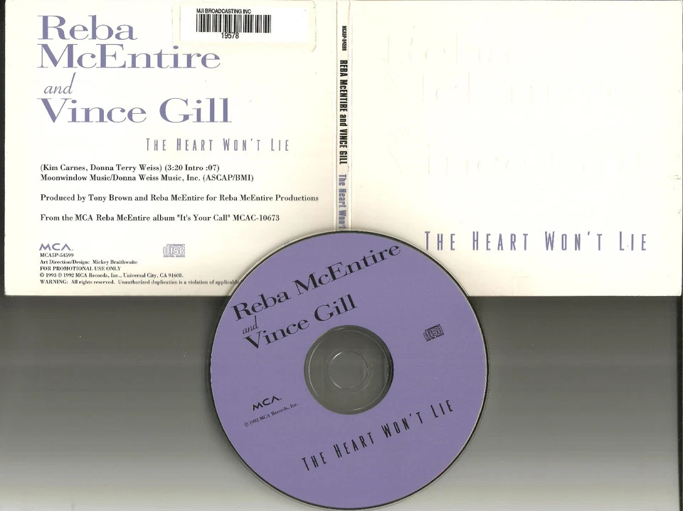 REBA McENTIRE & VINCE GILL Heart Won’t Lie RARE EMBOSSED PACK PROMO DJ CD Single Foto 1 de 1