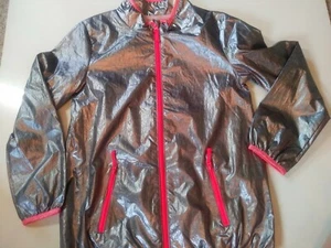 Cat & Jack Girls Size XL 14/16 Metallic Silver Wind Jacket Full Neon Orange Zip - Picture 1 of 12