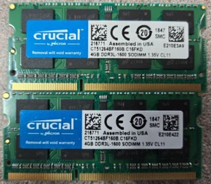 Crucial 8GB (2X4GB) 1RX8 PC3L-12800S DDR3L-1600MHZ RAM - Picture 1 of 1