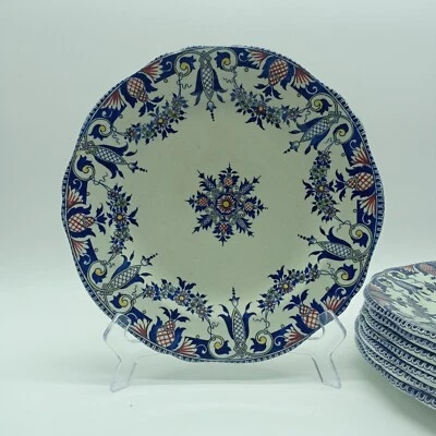 8 Assiettes Plates Faïence De Gien Rouen Diamètre 24,5 Cm - Photo 1/4