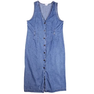 Studio Ease Button Front Denim Midi Dress 14P Blue Sleeveless Prairiecore Farm - Picture 1 of 9