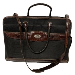 Brighton Black With Brown Croc Leather Weekender Travel Laptop Bag Briefcase - Picture 1 of 24