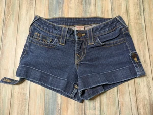True Religion Joey Cuffed Denim Shorts Dark Wash Size 26 Y2K Festival Western - Picture 1 of 7