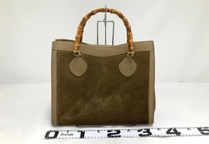 Vintage GUCCI DIANA Bamboo Brown Suede Leather Handbag Tote Bag With Dust bag - Picture 1 of 20